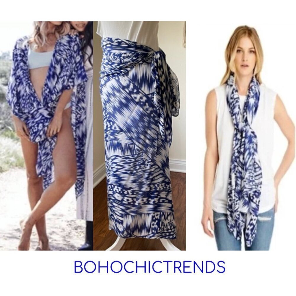 Michael Stars Blue & White Wrap Shall Skirt, One Size
